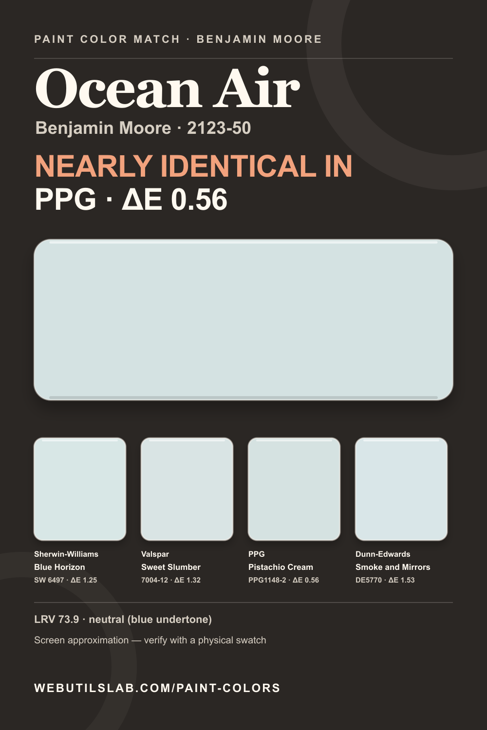Ocean Air (2123-50) Benjamin Moore swatch with closest matches