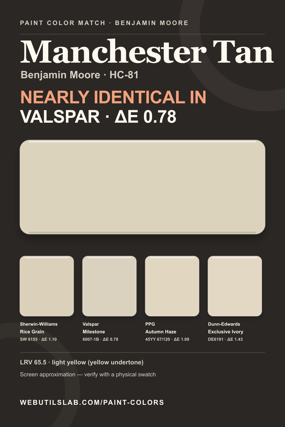 Manchester Tan (HC-81) Benjamin Moore swatch with closest matches