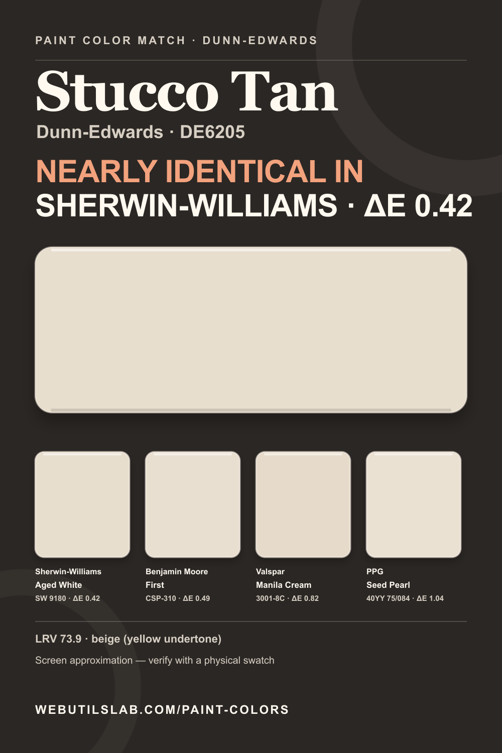 Stucco Tan (DE6205) Dunn-Edwards swatch with closest matches