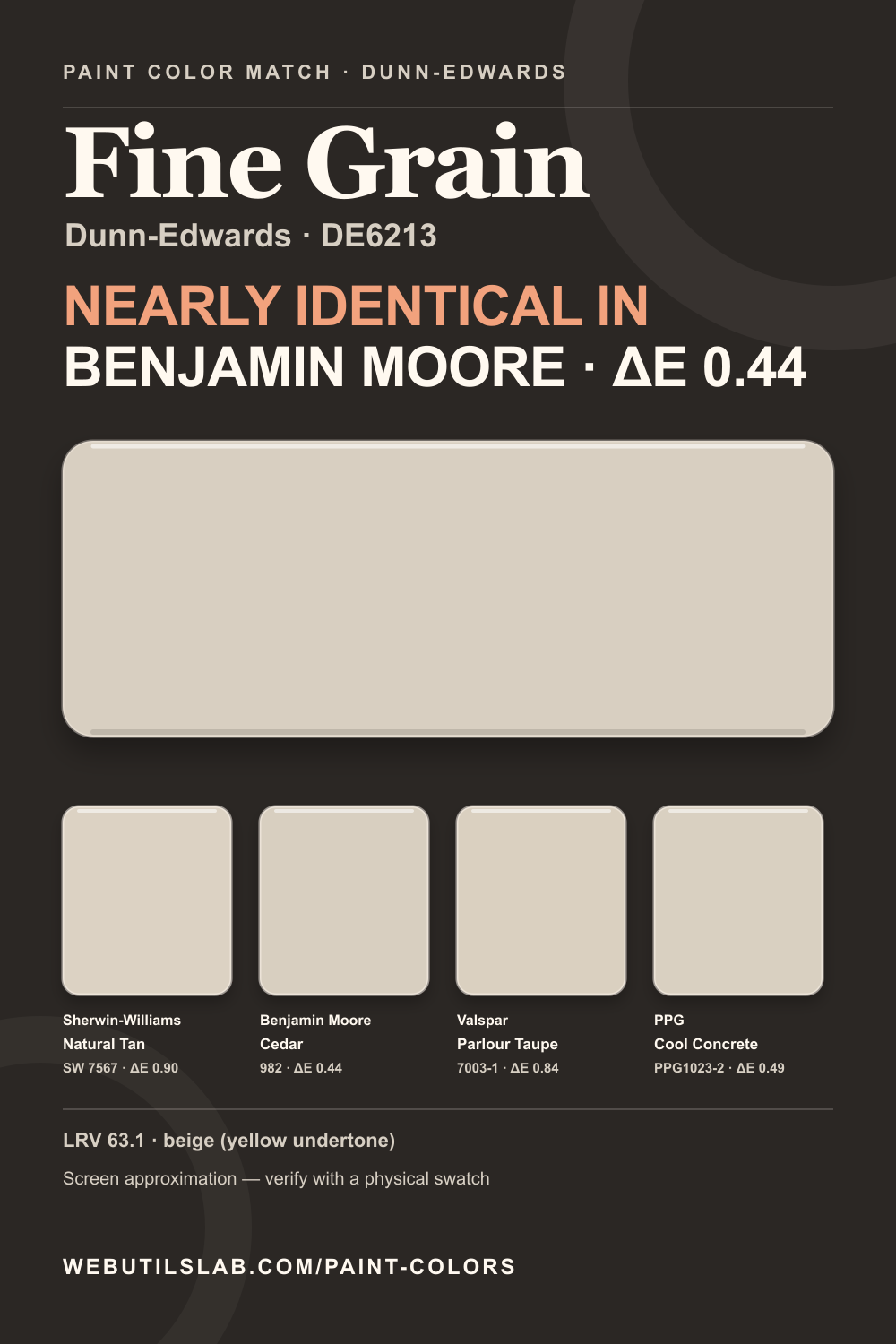 Fine Grain (DE6213) Dunn-Edwards swatch with closest matches
