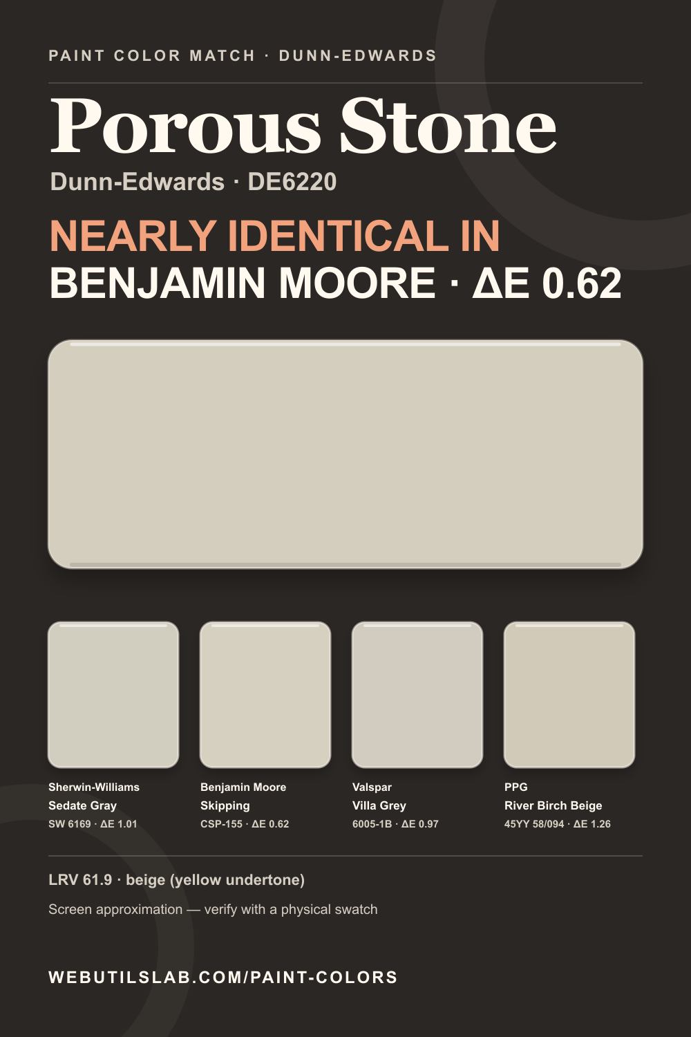 Porous Stone (DE6220) Dunn-Edwards swatch with closest matches