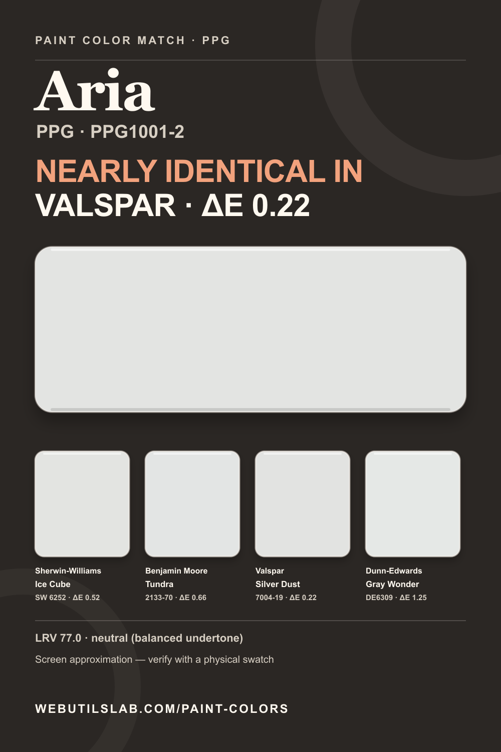 Aria (PPG1001-2) PPG swatch with closest matches