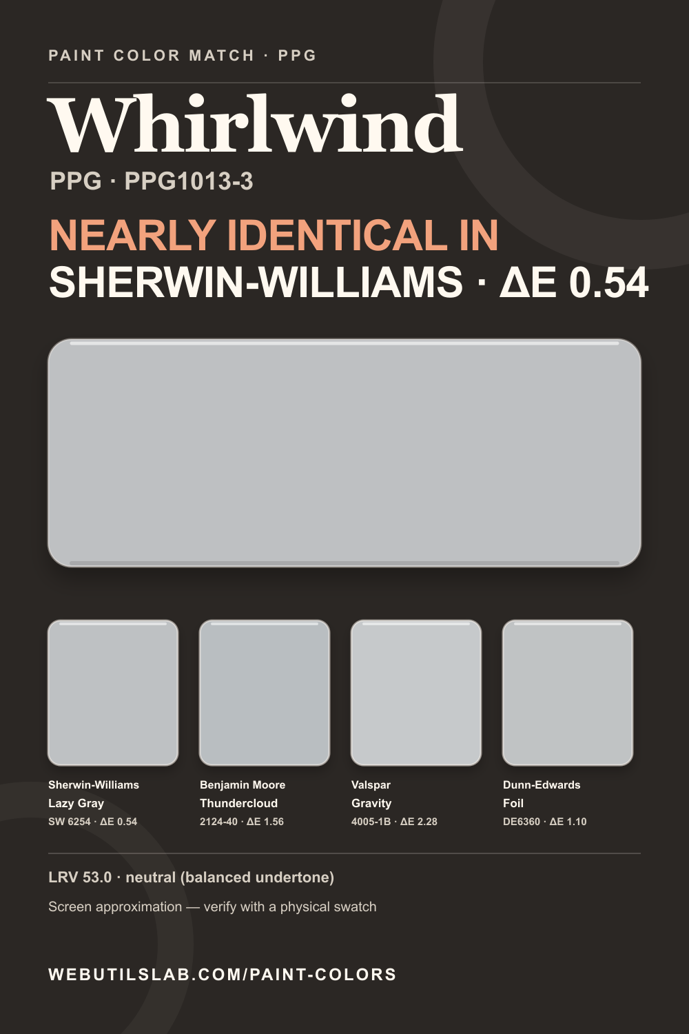 Whirlwind (PPG1013-3) PPG swatch with closest matches