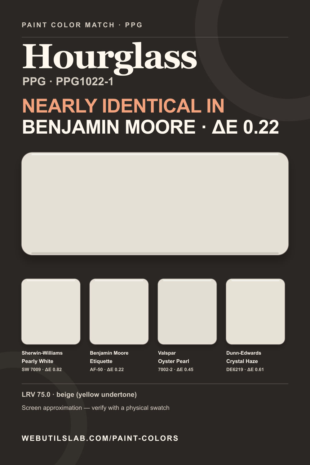 Hourglass (PPG1022-1) PPG swatch with closest matches
