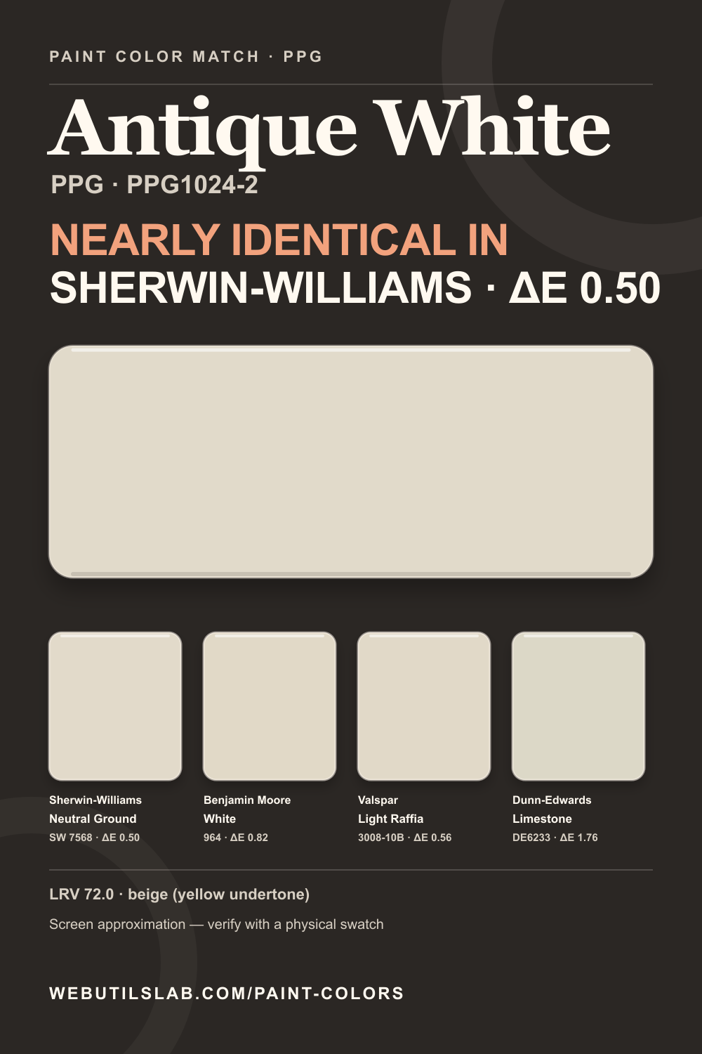 Antique White (PPG1024-2) PPG swatch with closest matches