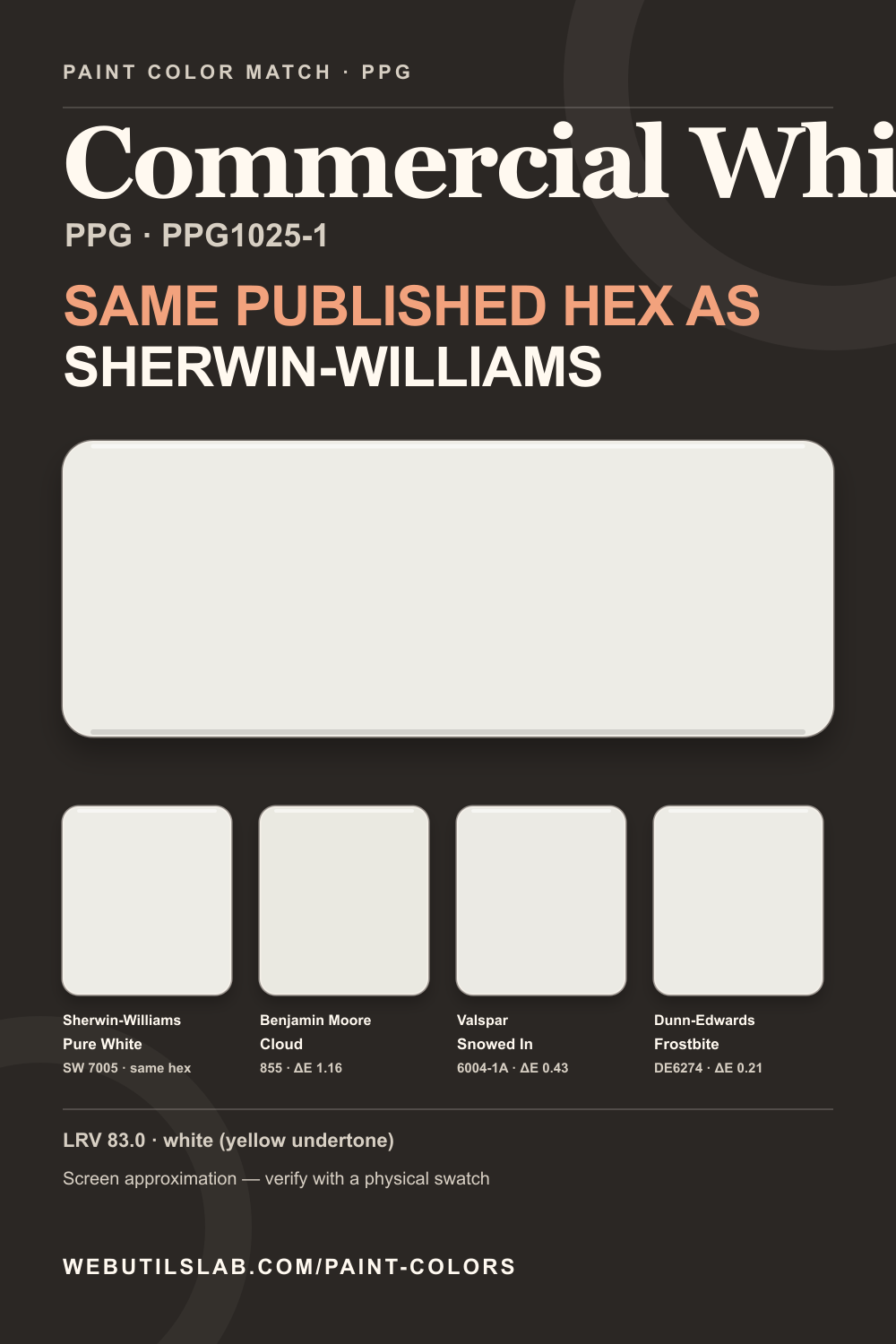 Commercial White (PPG1025-1) PPG swatch with closest matches