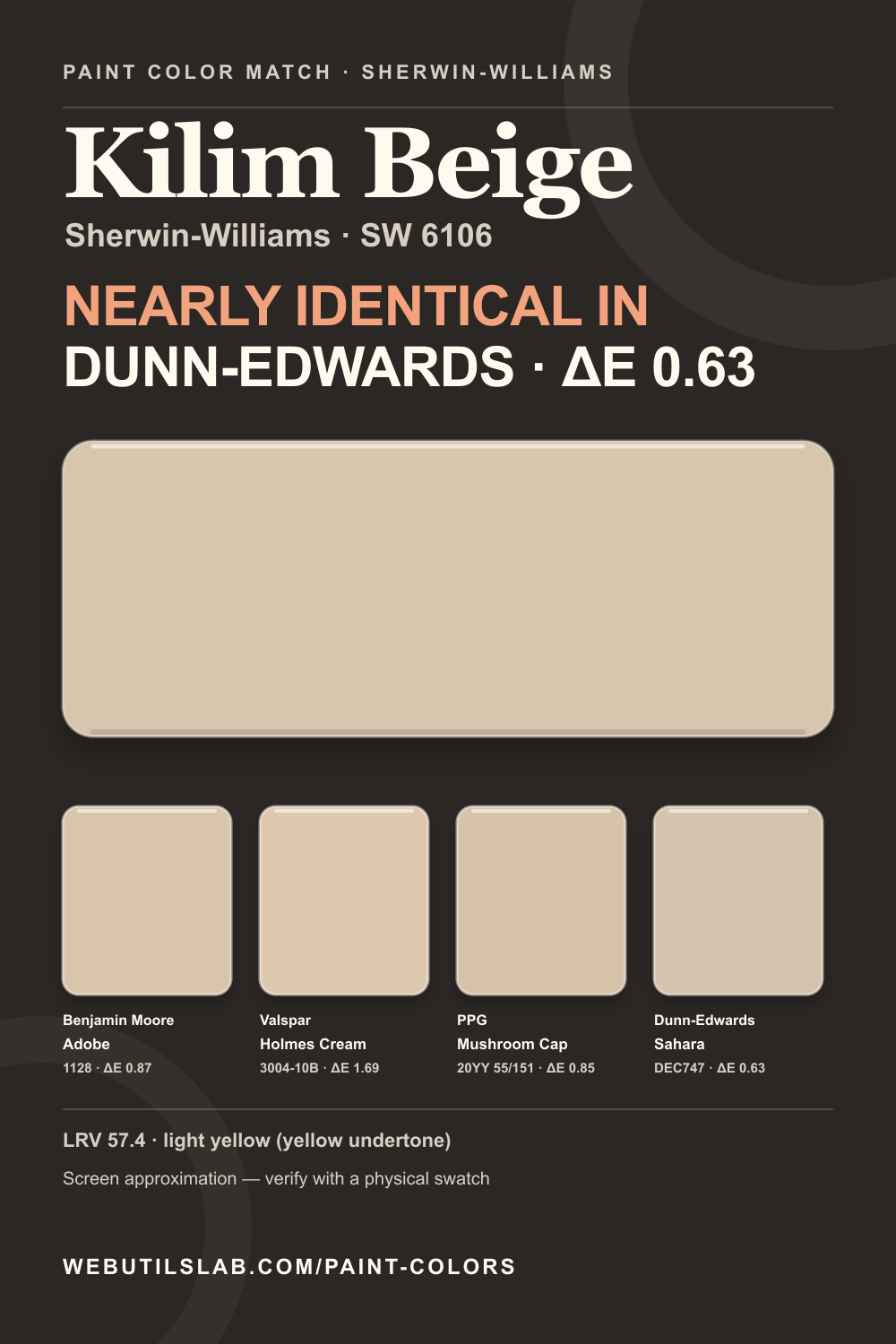 Kilim Beige (SW 6106) Sherwin-Williams swatch with closest matches
