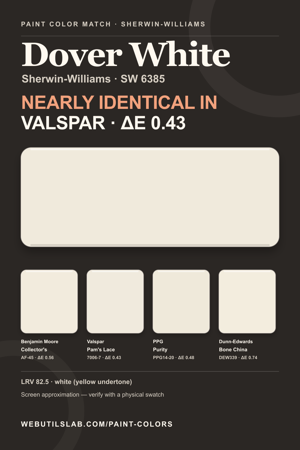 Dover White (SW 6385) Sherwin-Williams swatch with closest matches