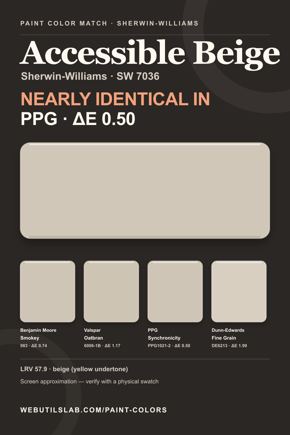 Accessible Beige (SW 7036) Sherwin-Williams swatch with closest matches