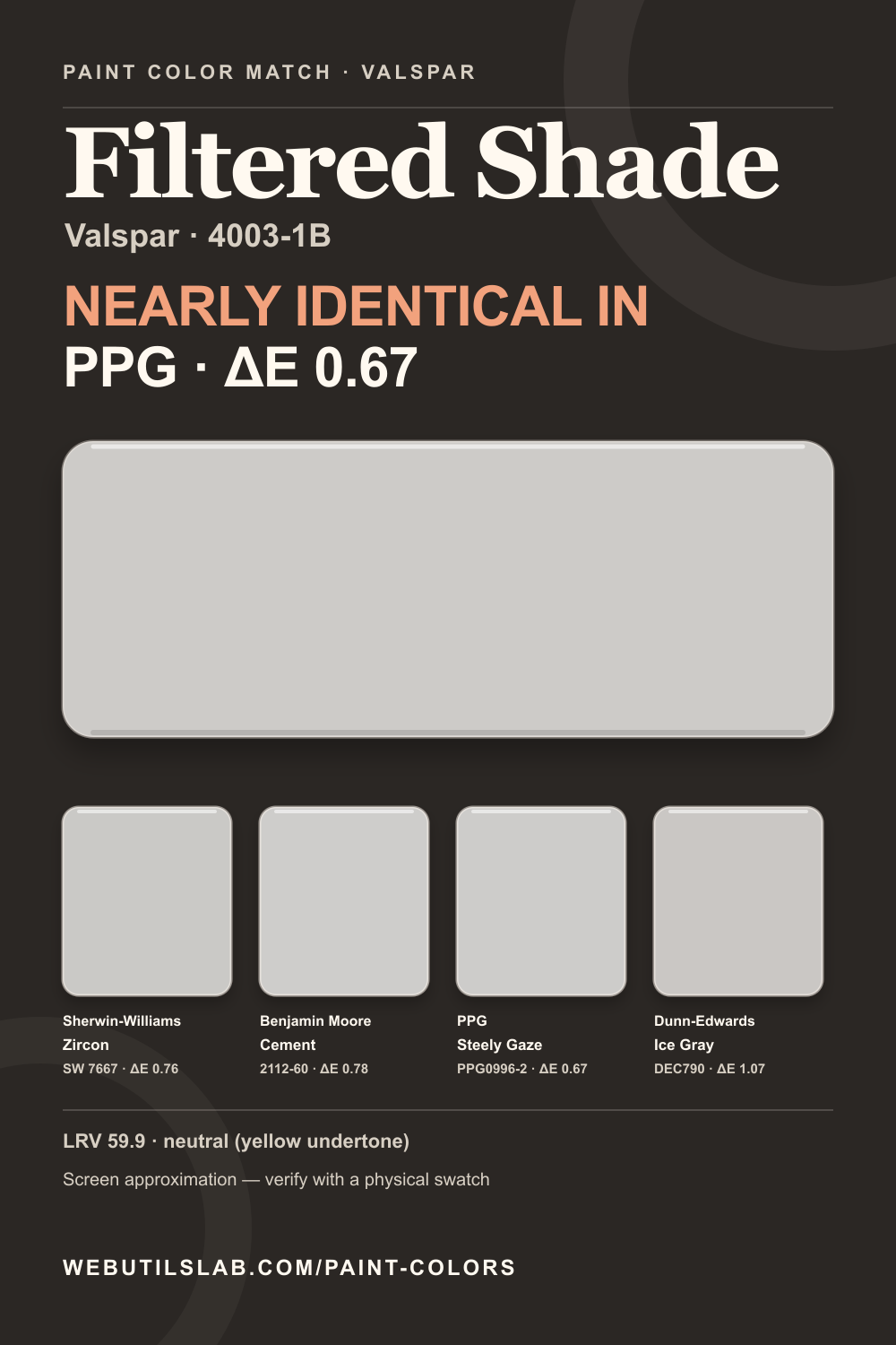 Filtered Shade (4003-1B) Valspar swatch with closest matches